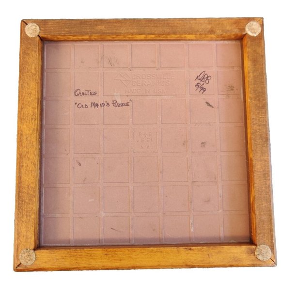 Quiltile: Old Maid's Puzzle Tile Art Trivet Wooden Border 9" Heavyweight Signed? - Picture 8 of 12